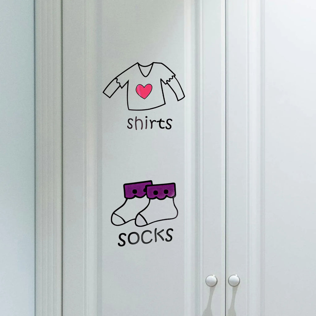 2 Sheets Wardrobe Stickers for Clothing Removable Self Adhesive Clothes Organization Label Decal for Wooden Metal Glass Closet Qme