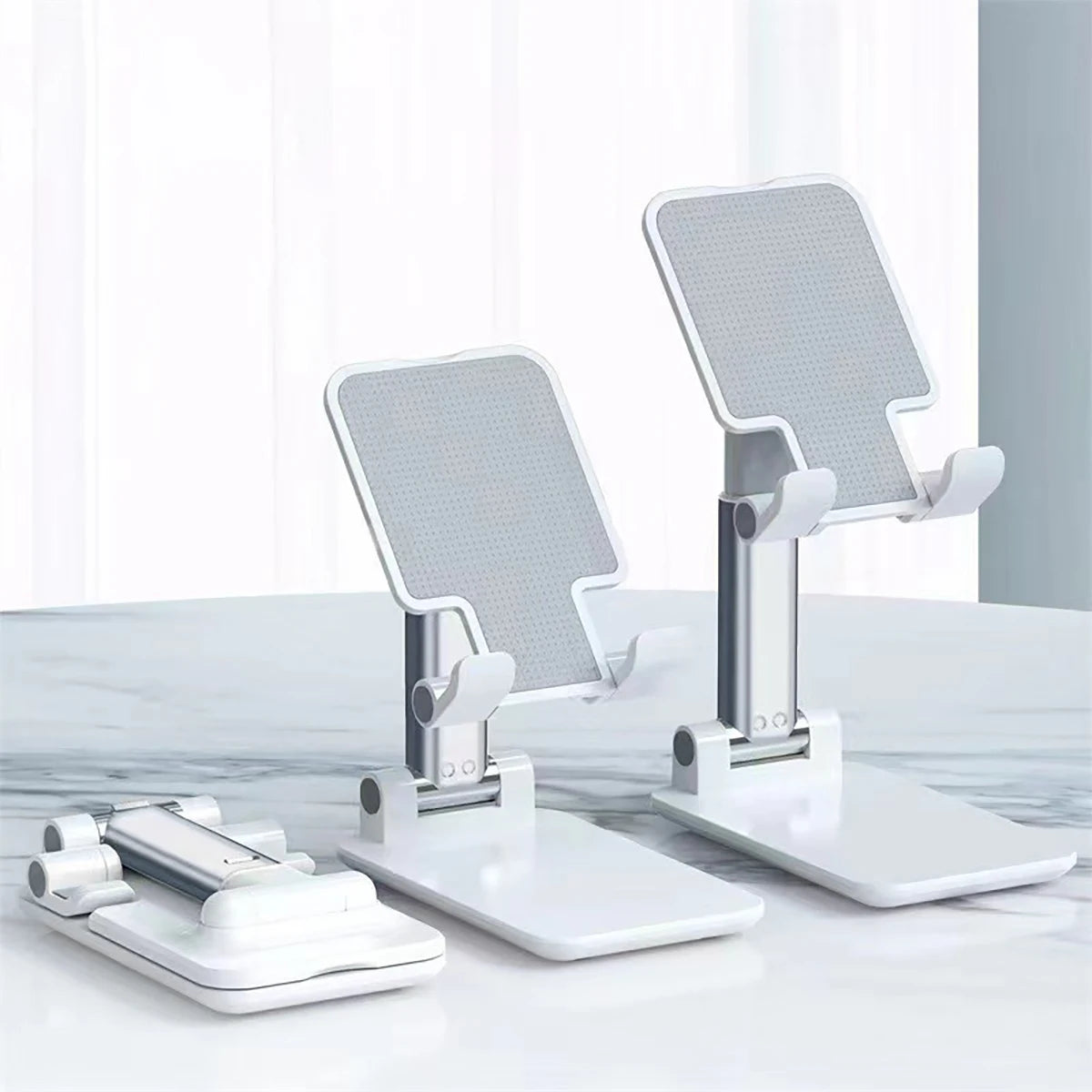 Rotating Phone Holder Double Folding Fully Adjustable Foldable Qme WHITE