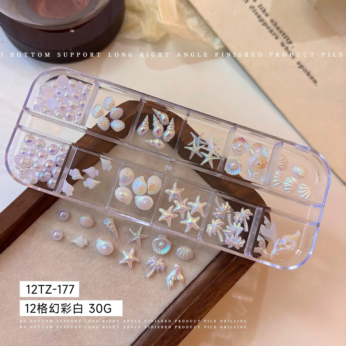 Mixed Aurora Shell Nail Charms Ocean Series Starfish Conch Coconut Tree Resin Nail Art Decorations DIY Manicure Accessories Qme A 12 Grids