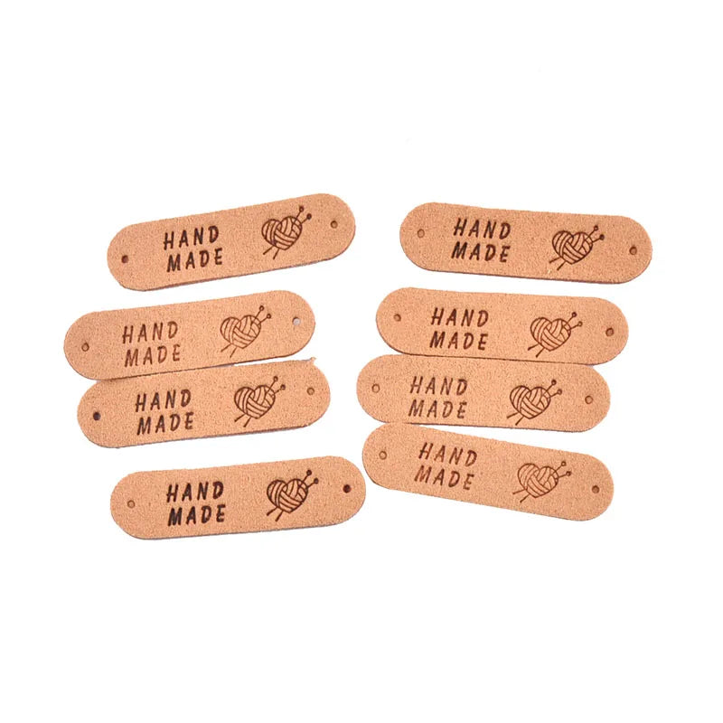 20Pcs 4.5x1.2cm 15Colors Mixed Leather Embossed Labels Sewing Accessories 2holes Garment Tag Handmade DIY Clothes Material c4017 Qme 8-20Pcs