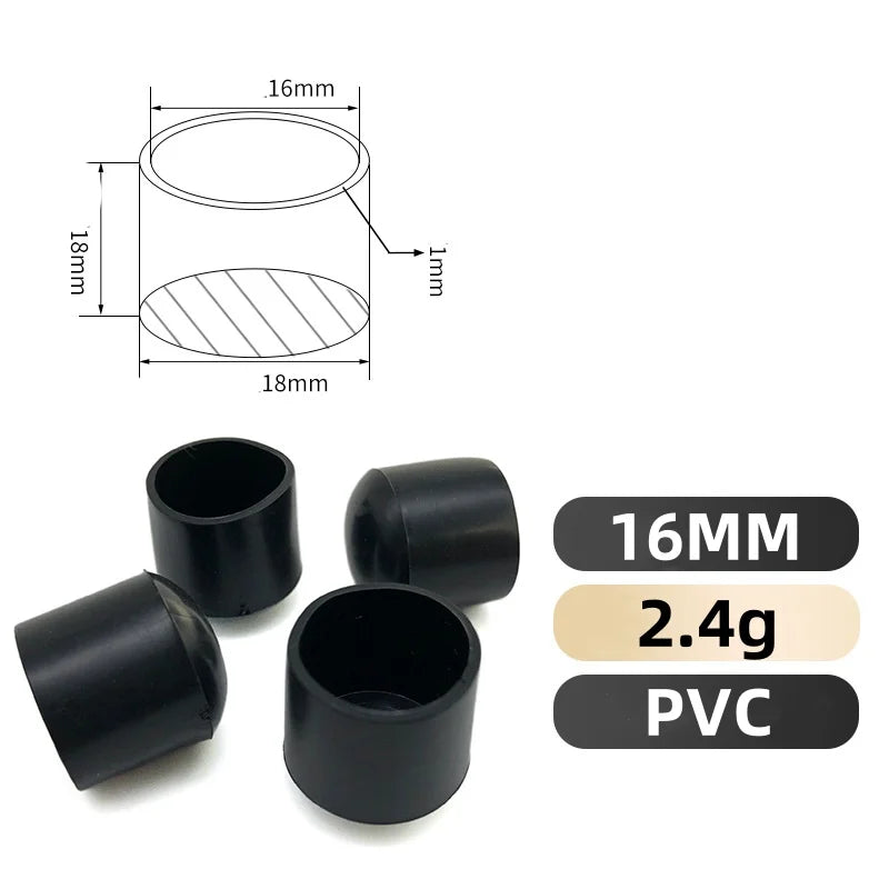 8-32PCS PVC Soft Rubber Round Tube Stainless Steel Cap Anti Slip Wear Resistant Silent Table Chair Floor Protective Rubber Cover Qme 16MM 8PCS