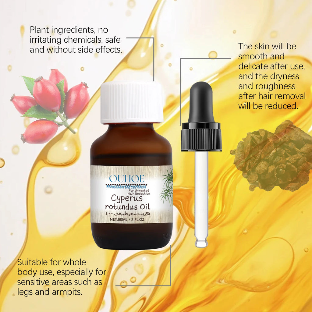 Pure Cyperus Rotundus Oil for Hair Removal Reducing Armpit Legs Arms Body Hair Inhibitor Smooth Body Skin Hair Removal Oil Qme