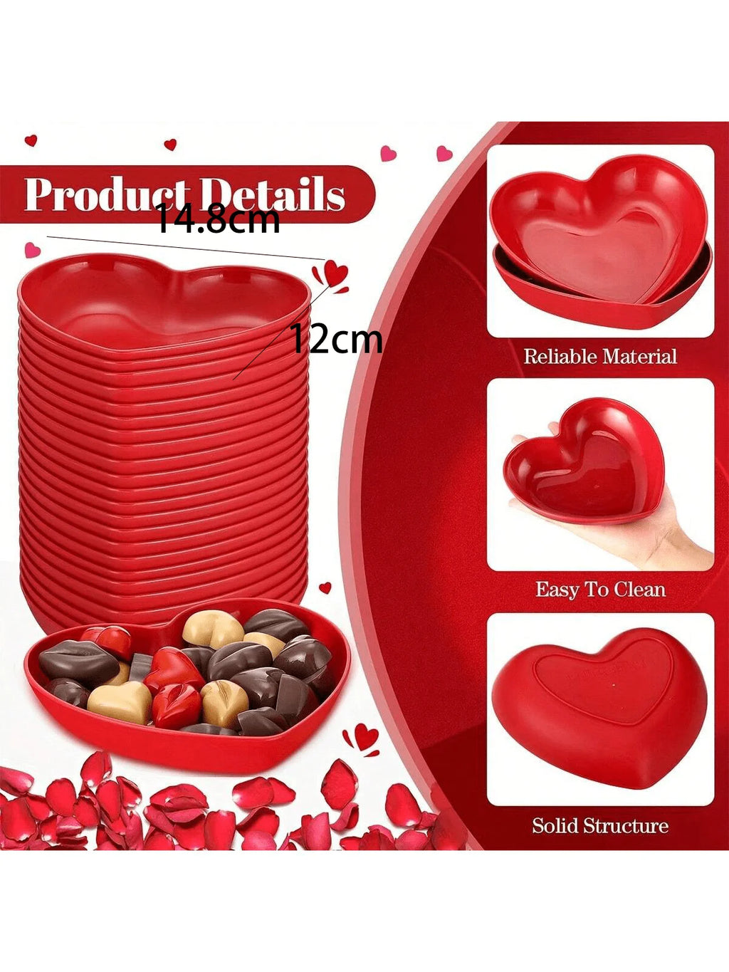1 5 10 Plastic Heart Shaped Dinner Plate Red Pink Themed Fruit Snacks Qme