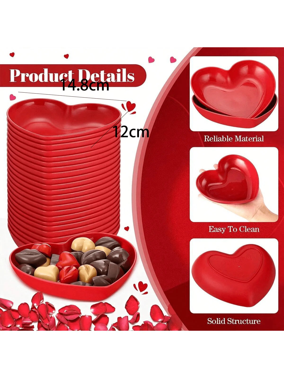 1 5 10 Plastic Heart Shaped Dinner Plate Red Pink Themed Fruit Snacks Qme
