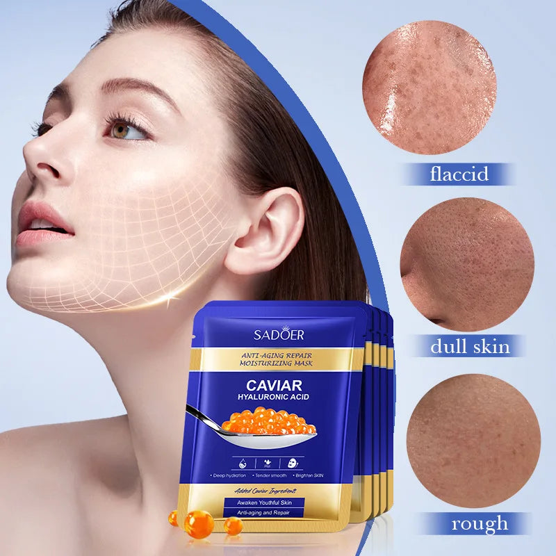 Caviar Hyaluronic Acid Moisturizing Facial Masks Lifting Firming Face Skin Brightening Firming Hydrating Face Mask Skin Care Qme