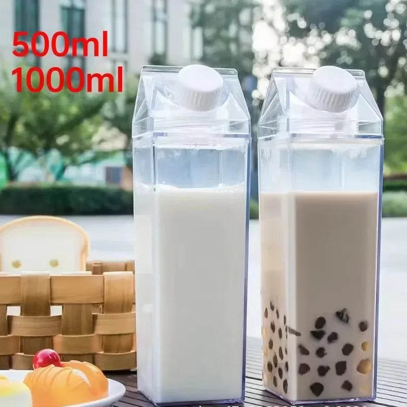 500/1000ml Plastic Clear Convenience Bottle New Reusable Juice Transparent Sport Leakproof Cup Box Milk Drinking Water Home Qme 1000ml