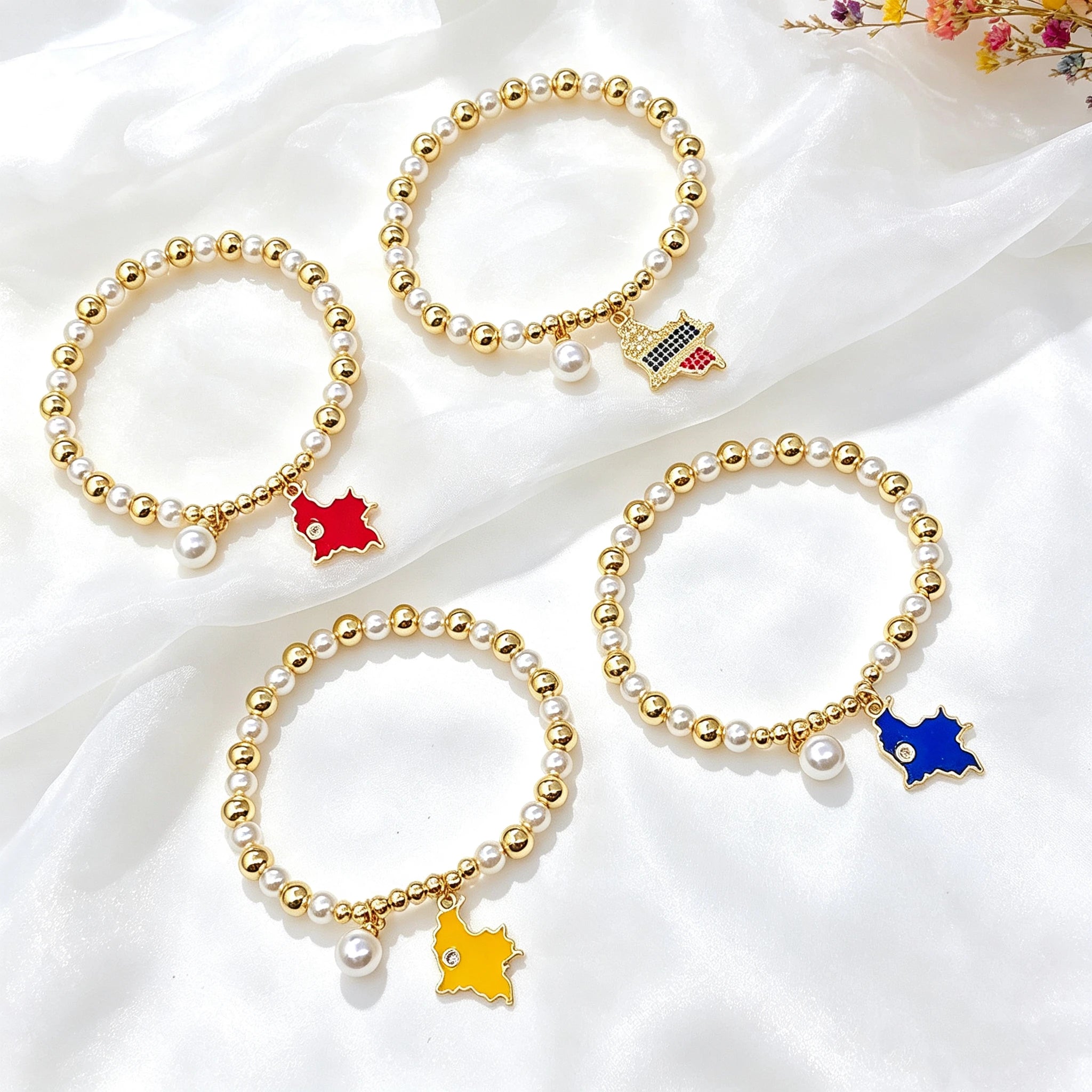 Classic Violin Round Parrot-Shaped Venezuela Colombia Flag Designer Pearl Bracelet Luxury for Women Party Patriotic Jewelry Gift Qme