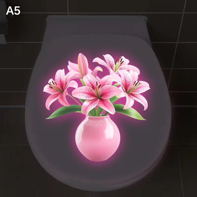 Glow-in-the-Dark Flower Toilet Sticker Luminous Toilet Decal Removable Self-Adhesive Home Decor Stickers For Bedroom Living Room Qme A5