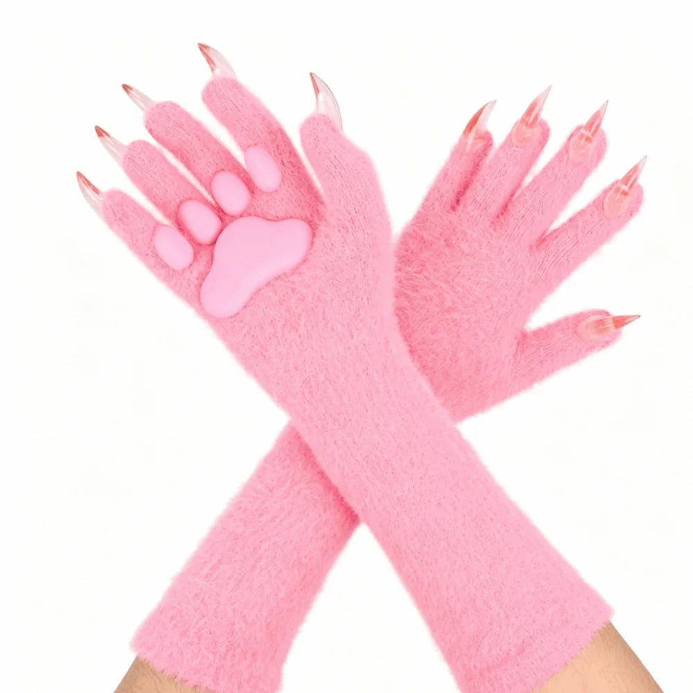 Long Cat Claw Gloves Furry Cute Animal Hand Silicone Paw Pads Cosplay Qme Pink