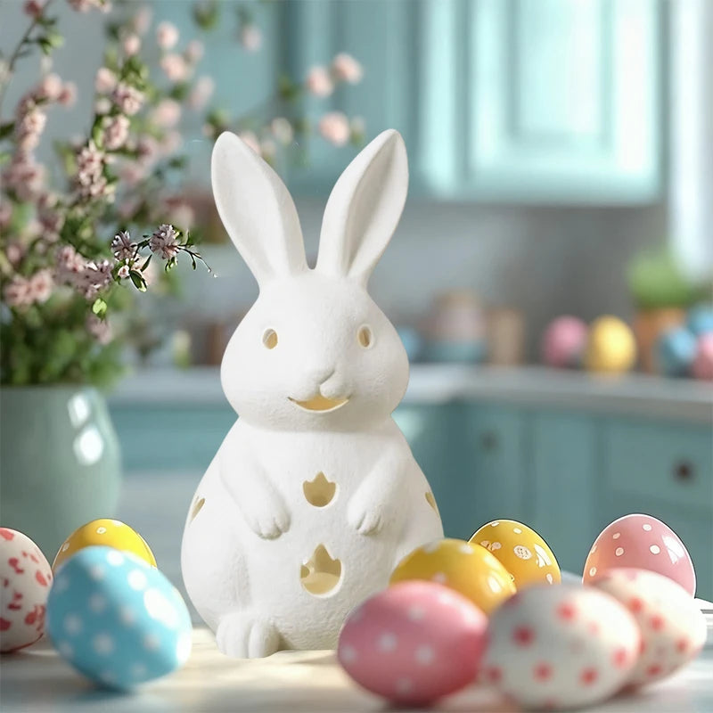 Easter Hollowed Out Rabbit Resin Candlestick, White Bunny Candle Holder, Home Decoration With Tea Light Opening Qme