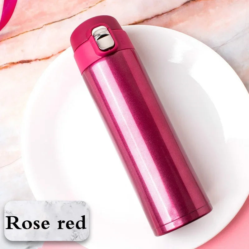 Stainless Steel Bouncing Cover Vacuum Flask Thermos Cup Coffee Tea Qme rosered 500ml