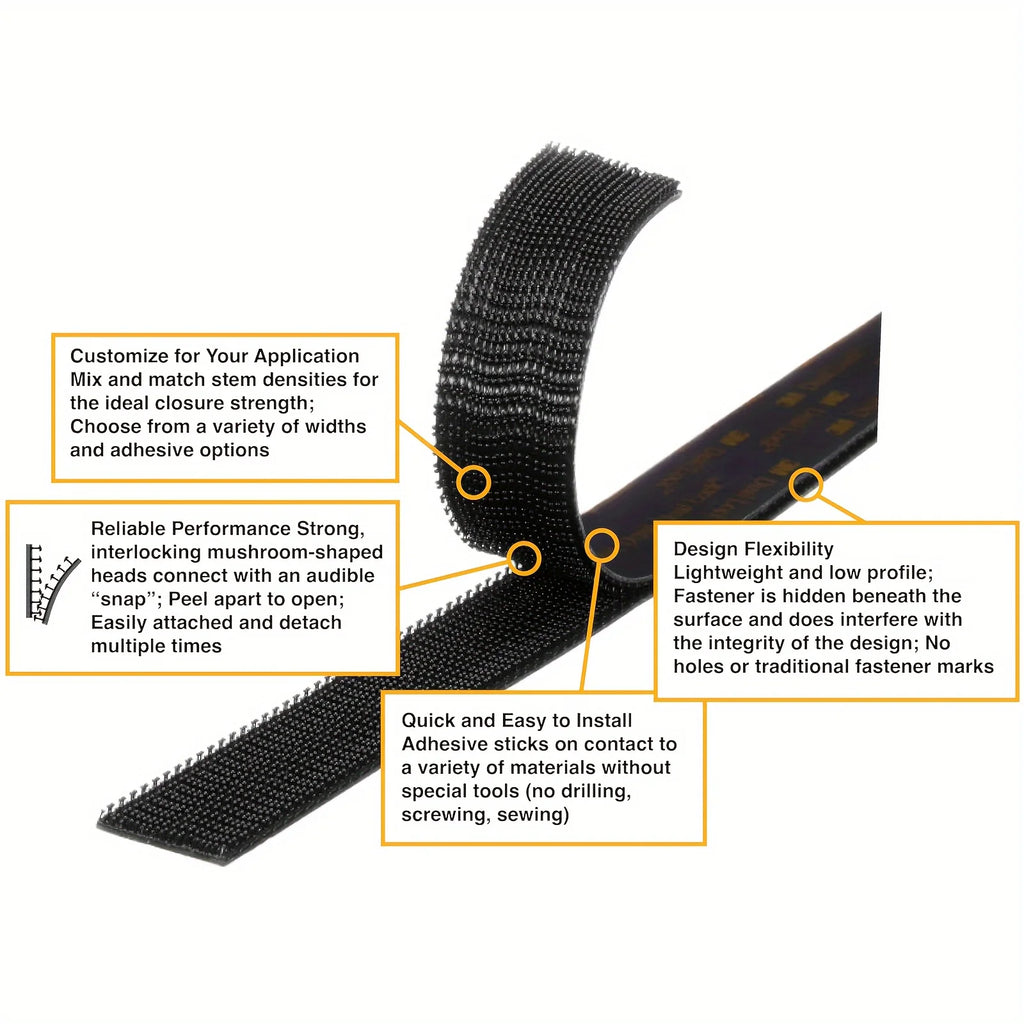 Black Dual Lock Mounting Tape, Reusable Interlocking Adhesive Sticky Hooks for Indoor & Outdoor Use Qme