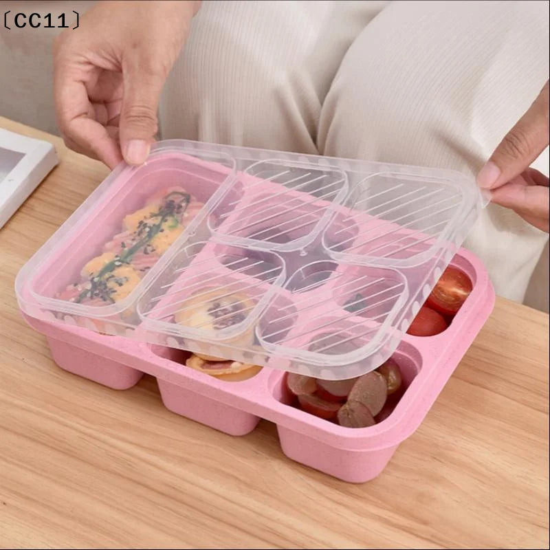 Bento Lunch Box Reusable 5 Compartment Lid Compatible Snack Qme