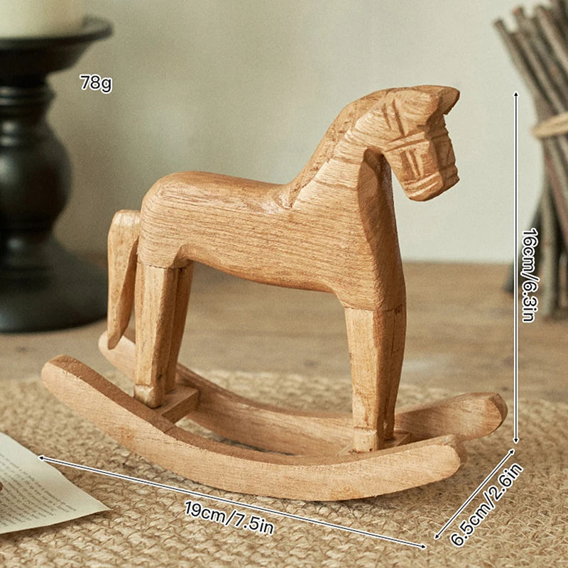 Wooden Crafts Rocking Horse Statue Balance Art Figurines Home Decor Qme