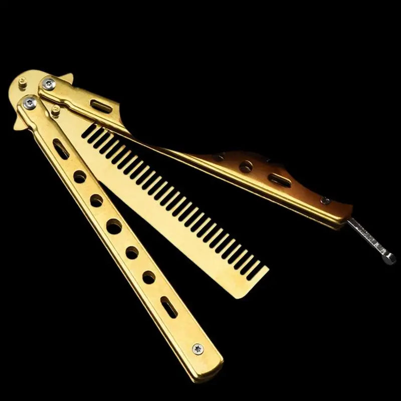 Stainless Steel Foldable Butterfly Knife Comb Hairdressing Styling Qme