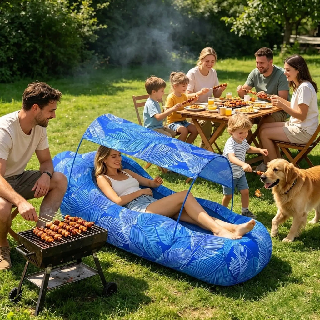 Beach Inflatable Lounger Pool Air Sofa Sun Shade Easy Up Hiking Qme