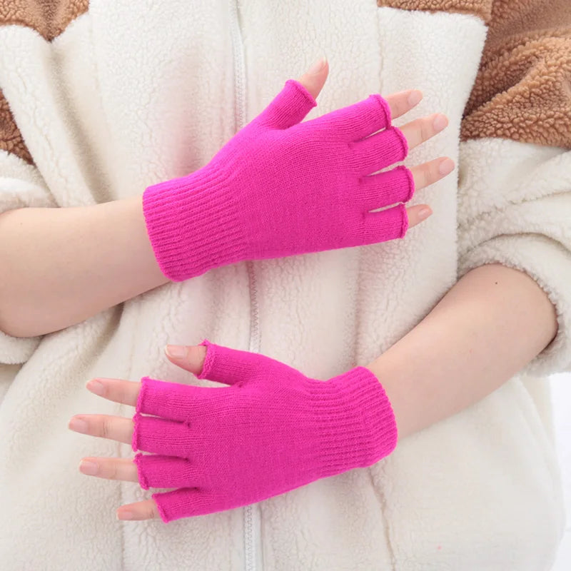 1Pair Black Short Half Finger Fingerless Gloves Unisex Outdoor Short Warm Mittens Women Men Knit Elastic Comfort Work Gloves Qme