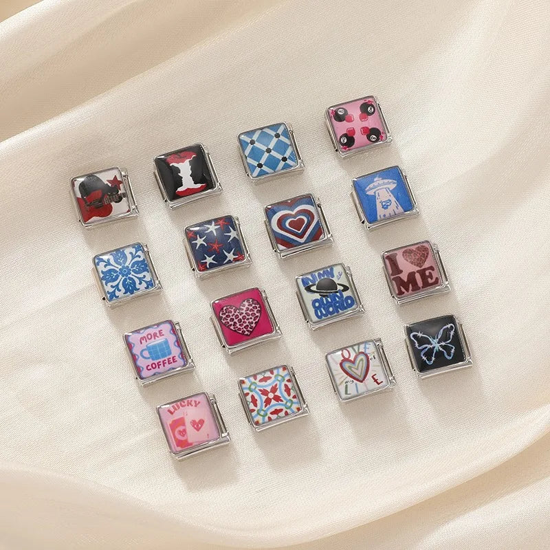 Fashion Red Apple Butterfly Black Blue Charm Bracelet Fit 9mm Bracelet Stainless Steel Italian Links Making DIYJewelry Wholesale Qme