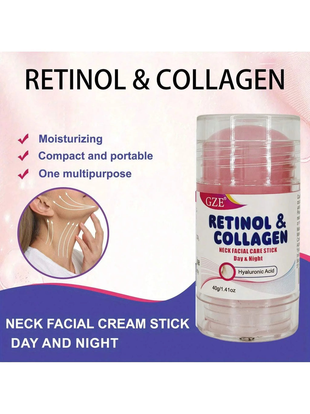 GZE Retinol & Collagen Neck Stick: Facial Moisturizer with Retinol & Collagen Complex, Day & Night Cream - Hydrating Face Cream Qme