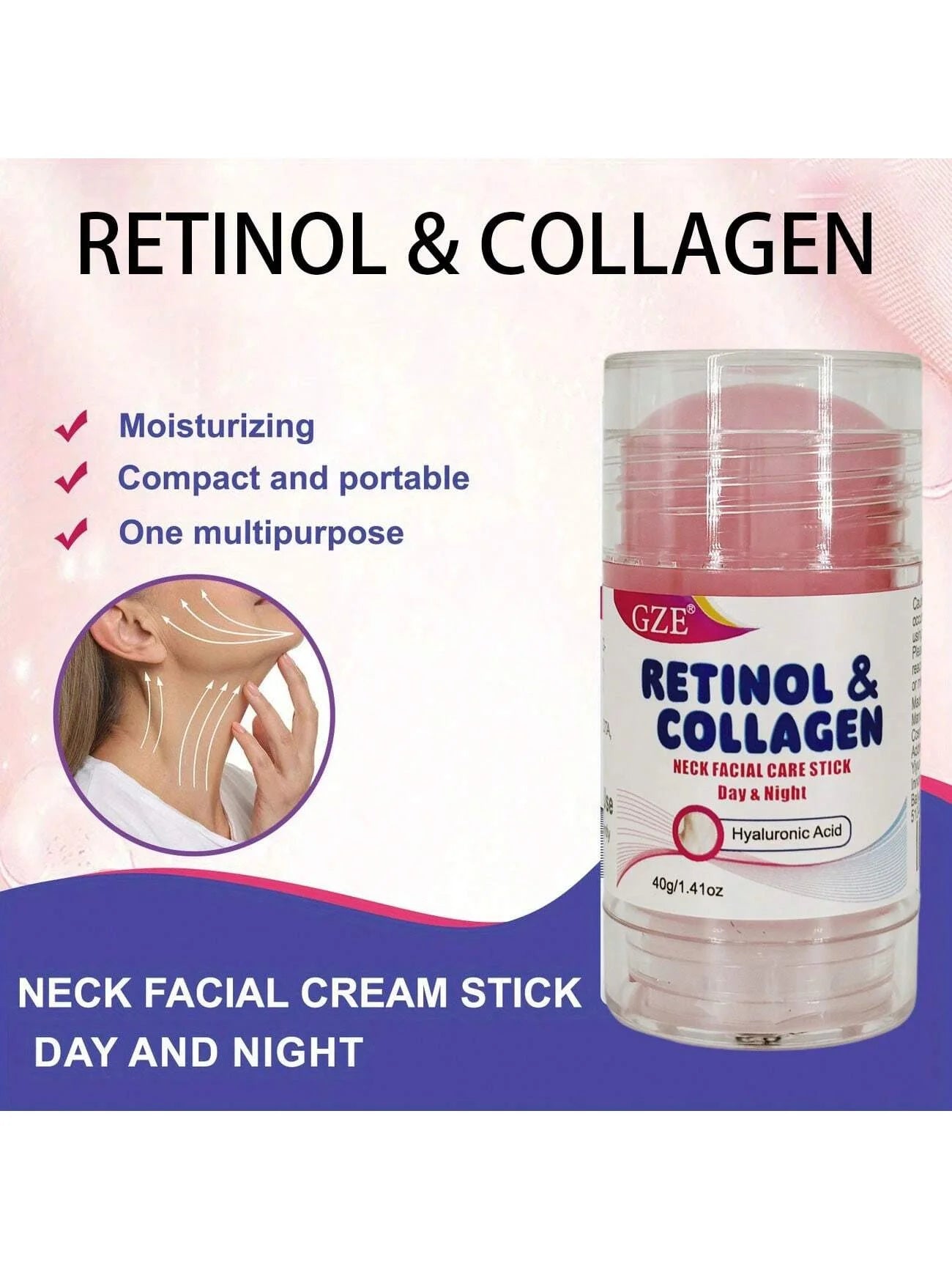 GZE Retinol & Collagen Neck Stick: Facial Moisturizer with Retinol & Collagen Complex, Day & Night Cream - Hydrating Face Cream Qme
