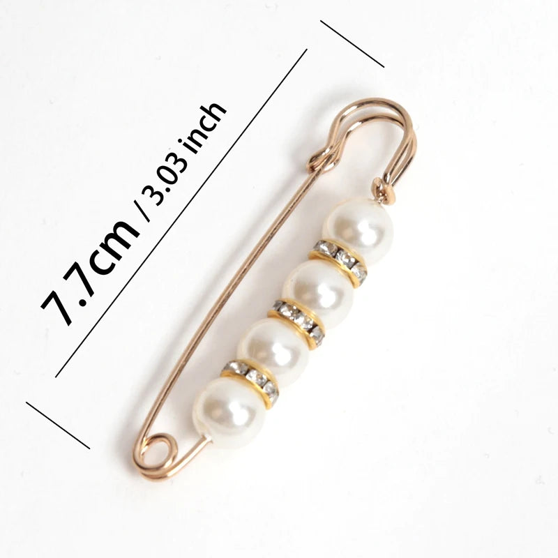 Women Fashion Pearl Brooch Waist Tighting Clip Safety Pin Sweater Qme