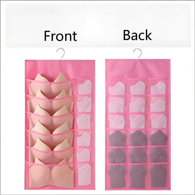 Double Sides Underwear Storage Hanging Bag Dormitory Home Wardrobe Qme Pink