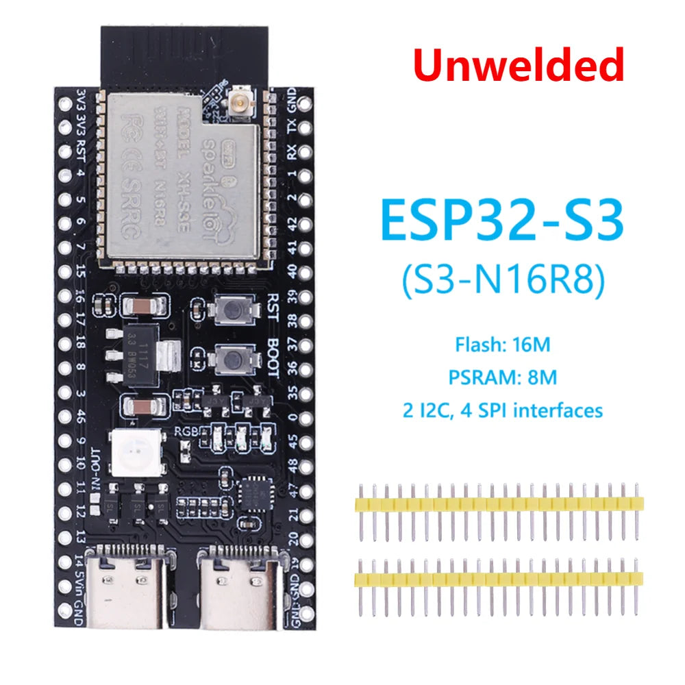 ESP32 S3 Development Board with Expansion Adapter Kit 2.4G Wifi BT Module MCU ESP32-S3WROOM1 N16R8 44Pin Type-C ESP32-S3 Qme S3 N16R8