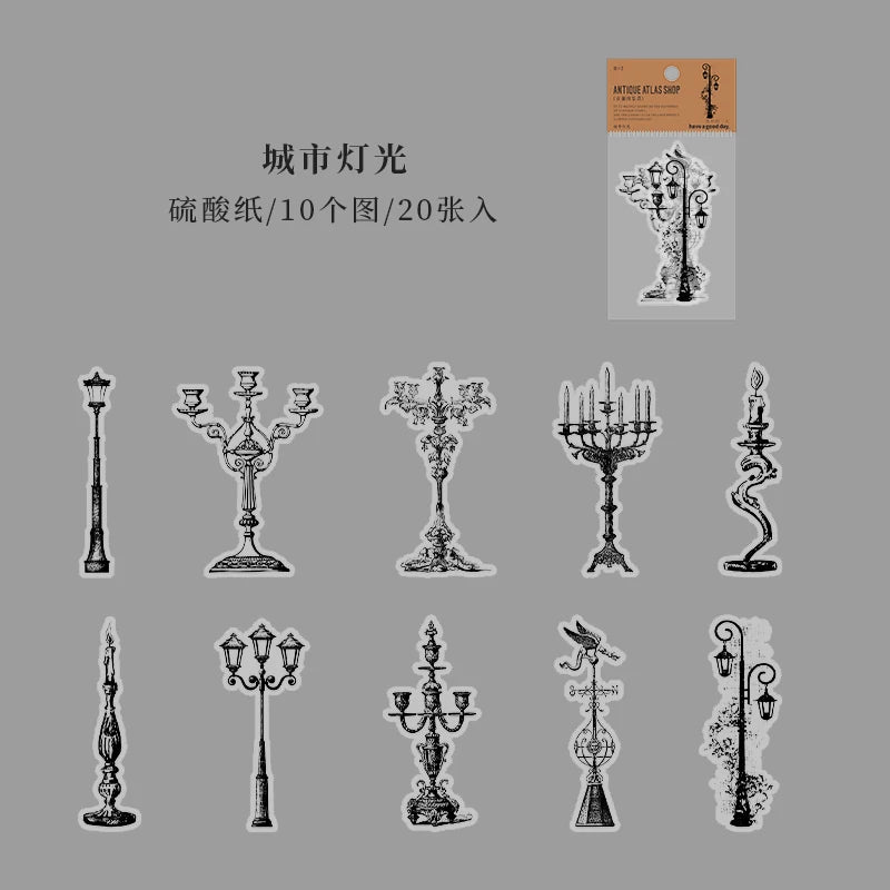 20 pcs INS Vintage Antique Pictorial Diy Decorative Scrapbooking accessories material Stickers pack junk journal supplies Qme 1