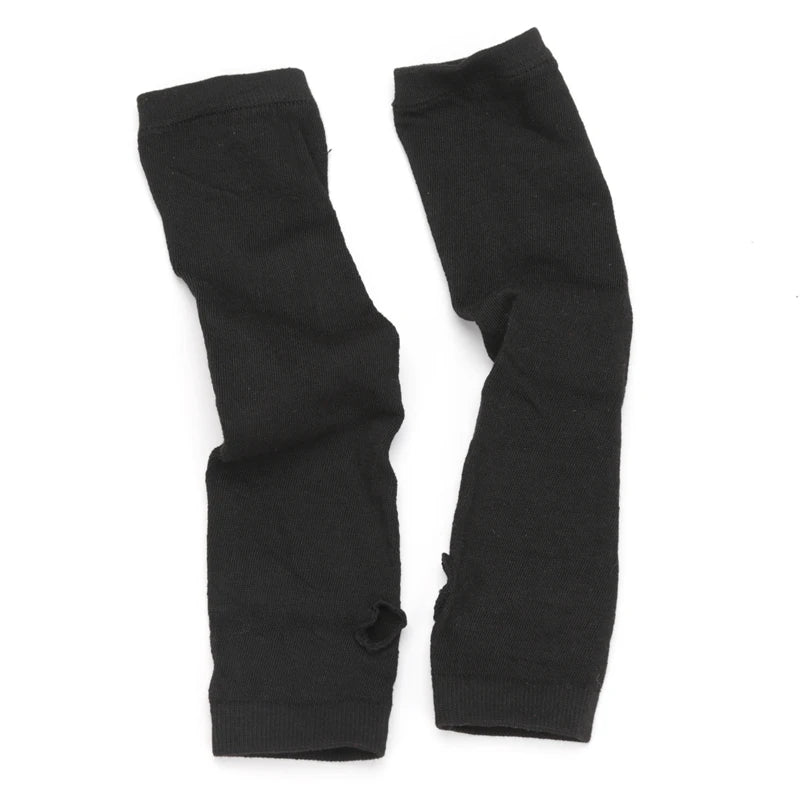 Punk Winter Warm Long Sleeves Gloves Goth Men Women Fingerless Stripe Hip-Hop Knitted Elbow Mittens Elastic Outdoor Warmer Arm Qme Red Length -32cm