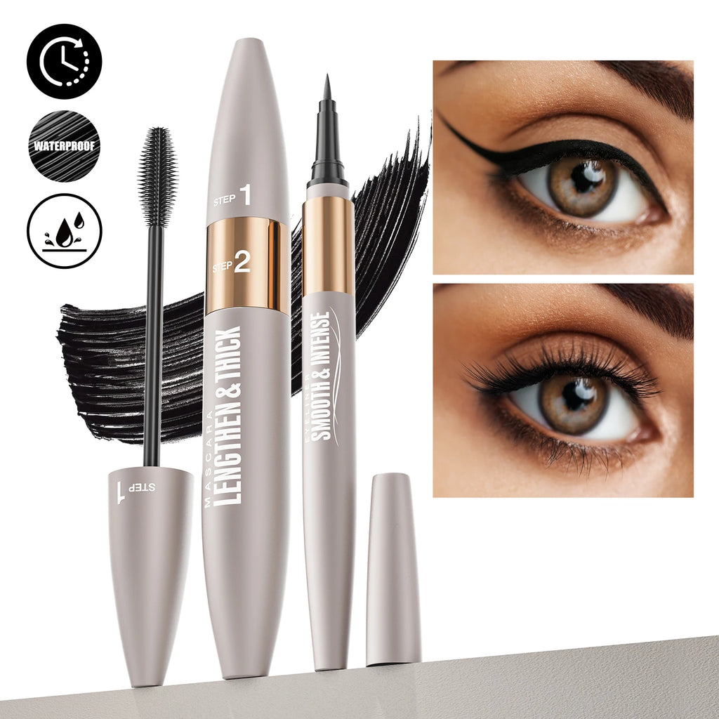 Waterproof & Sweat-Resistant Smudge-Proof Eyeliner, Lengthening & Thickening Mascara, Mascara & Eyeliner Combo Set Qme