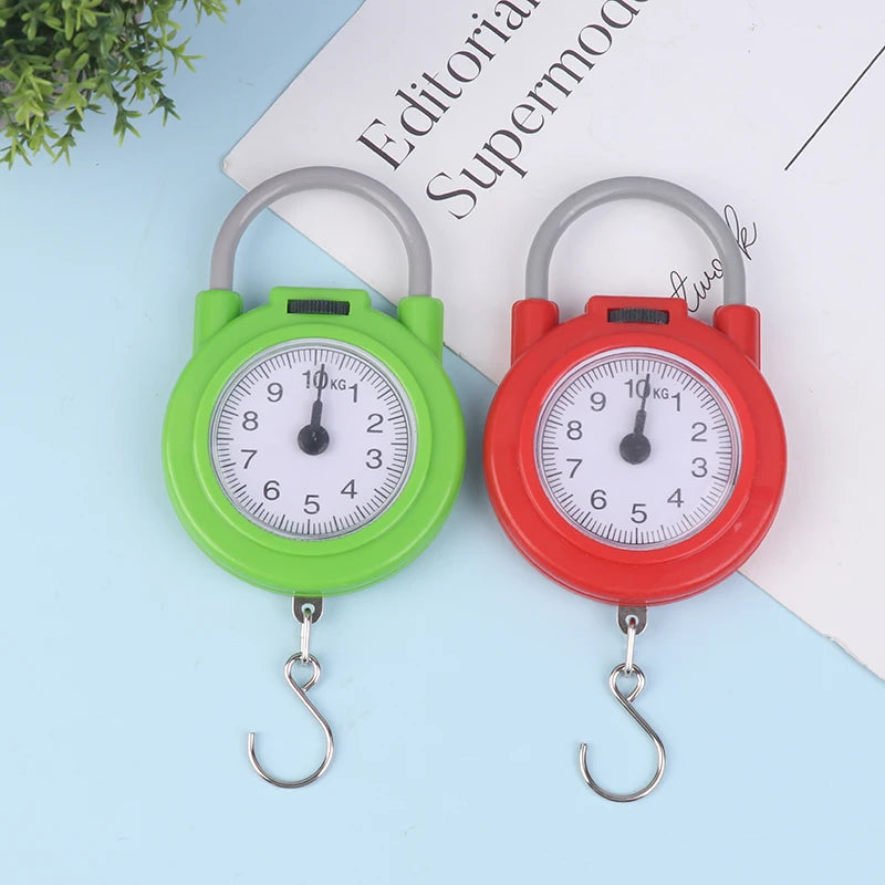 10KG Pocket Pointer Luggage Scale Spring Portable Suitcase Scale Handled Travel Bag Weighting Fish Hook Hanging Scale. Qme