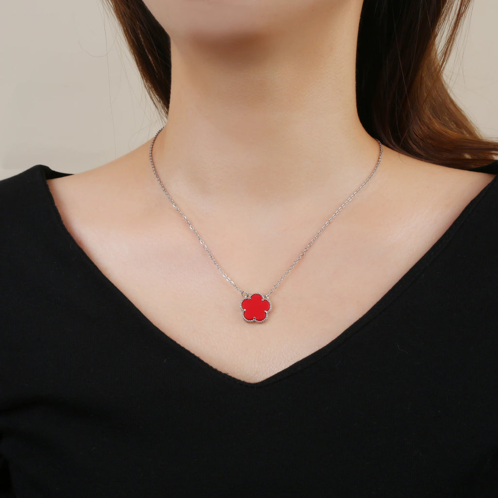 Gold/Silver Classic Natural Stone Five Leaf Flower Necklace Fashion Women Flower Jewelry Necklace For Daily Wear Free Shipping Qme