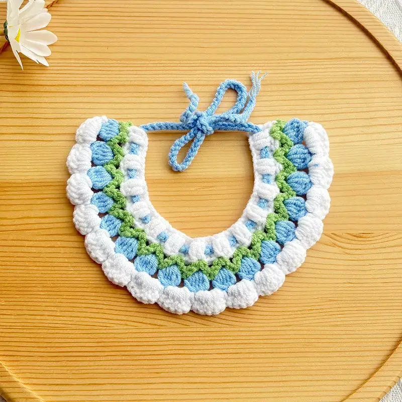 Soft Pet Scarf Drool Bib Dog Cat Knit Accessories Cute Woven Flower Qme A11