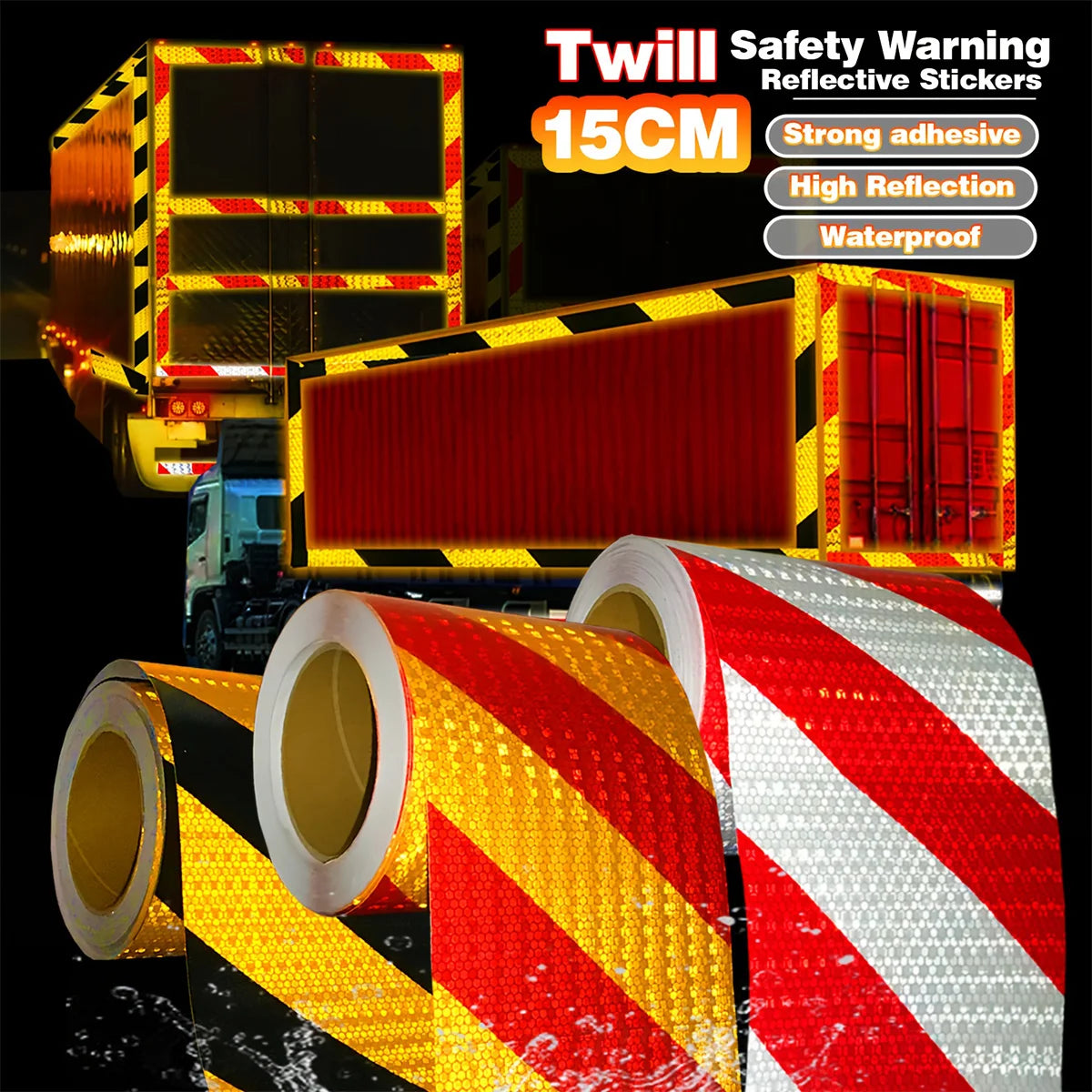 Twill ReflectiveTape High Visibility Self-Adhesive Safety Warning Sticker Conspicuity For Truck Qme