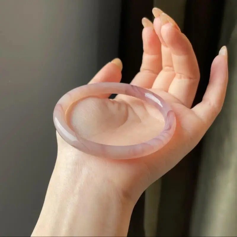 Natural Chalcedony Beauty Bangles Ice Sweet Graceful Light Pink Bracelet Delicate Elegant Perfect Jade Handring Jewelry Qme