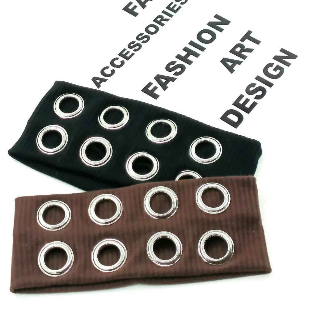 Stretchy Punk Headwrap Eyelets Metal Steampunk Hollowed Out Headband Qme