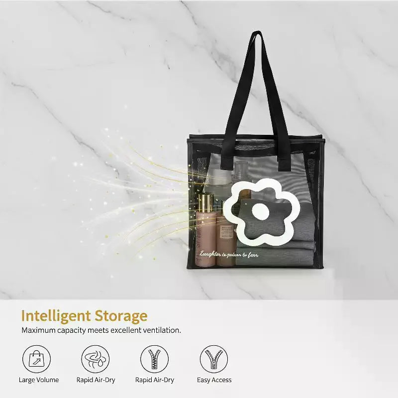 Fashion Clear Beach Tote Bag with Zipper Flower Cartoon Wash Bag Nylon Mesh Transparent Bag Woman Qme