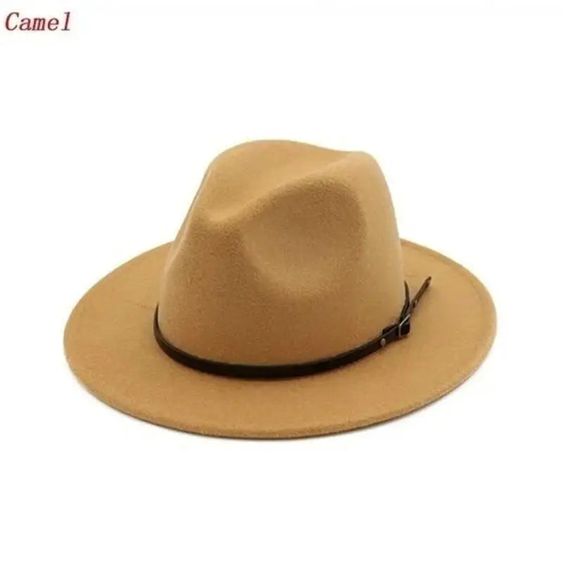 Men Women Fashion Vintage Simple Solid Wide Brim Felt Jazz Cap Church Qme