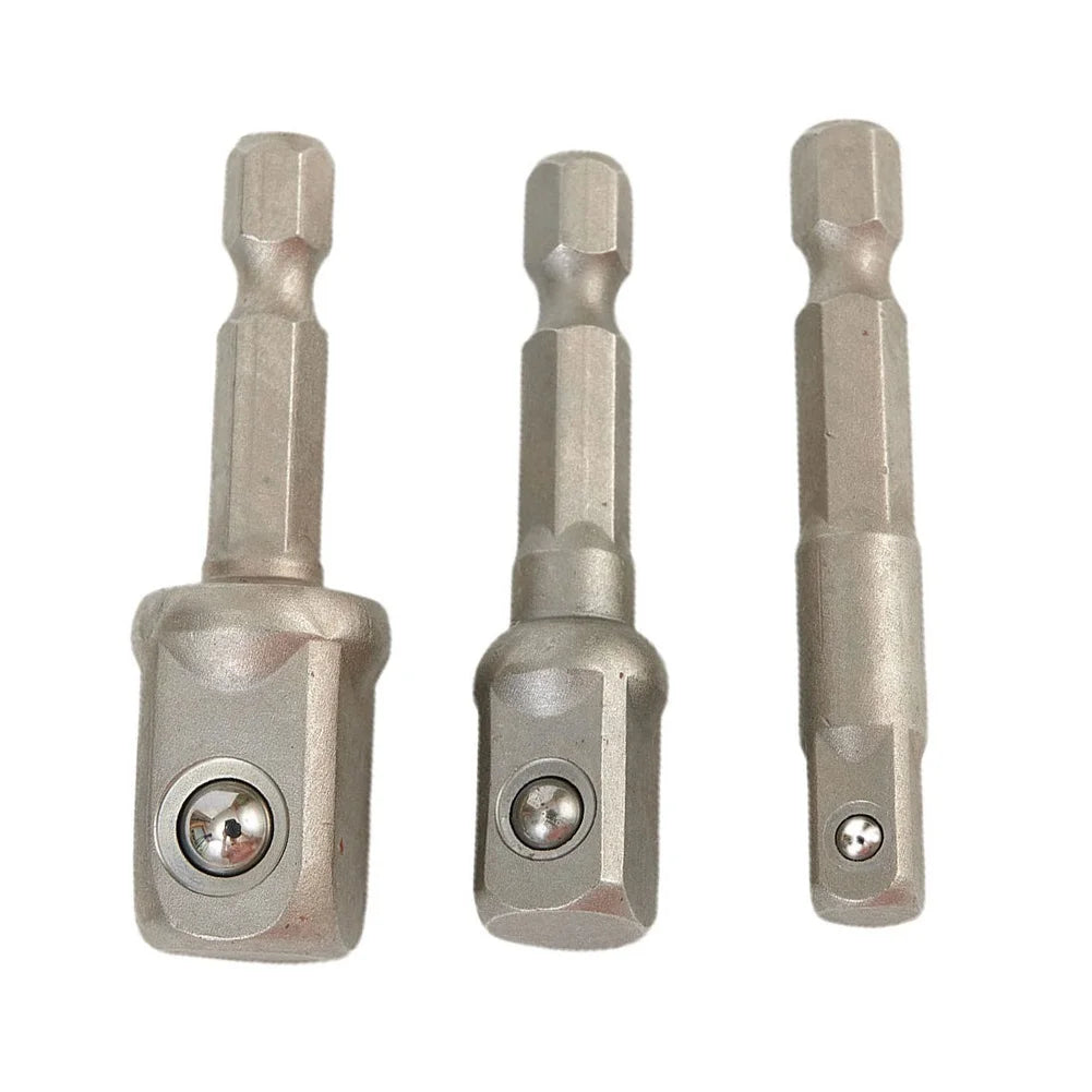 3 Pcs Chrome Vanadium Steel Socket Adapter Set Hex Shank 1/4" 3/8" 1/2" Extension Drill Bits Bar Set Power Tools Accessory Qme Default Title
