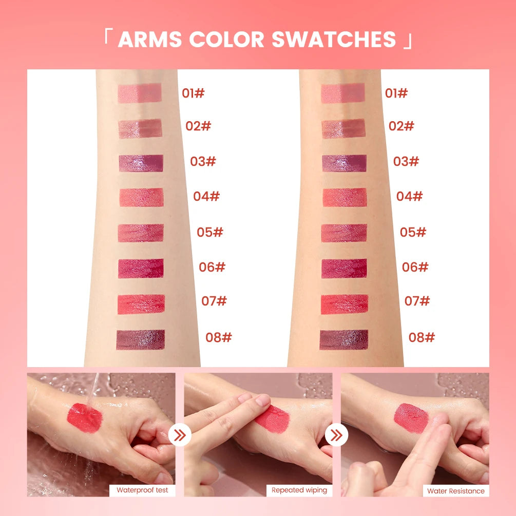 QIBEST Watery Lip Glaze Moisturizing Sexy Red Liquid Lipstick Mirror Glossy Lip Stain Tint Lasting Makeup Nude Purple Lipgloss Qme
