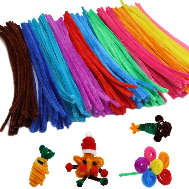 100PCS Colorful Chenille Stem Twisted Rod Wool Root Fluffy Bar Iron Wire DIY Handcraft Twisting Decorations Pipe Cleaners Plush Qme