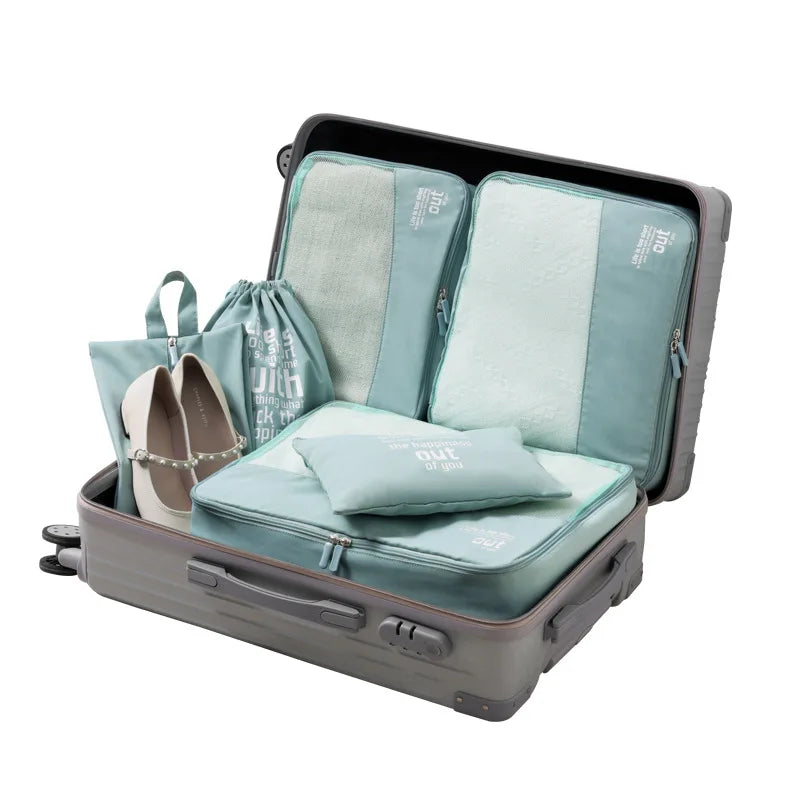 A QX2E 6 Pieces Travel Luggage Organizers Set Packing Cubes with Shoe Bag Cosmetics Accessories Waterproof Toiletry for Qme