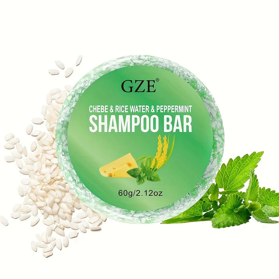 GZE Chebe & Rice Water & PEPPERMINT Shampoo Bar Soap for Hair Thickens & Strengthens - Helps Dry Curly & 4c Hair Moisturizing Qme