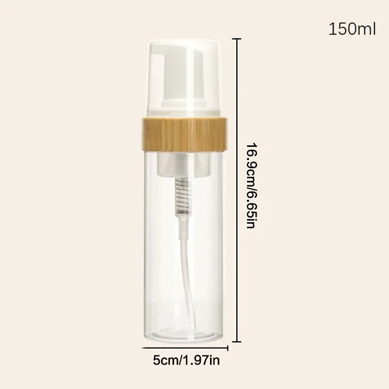 Travel Bamboo Foam Pump Bottle Empty Face Cleaner Cosmetic Shampoo Qme