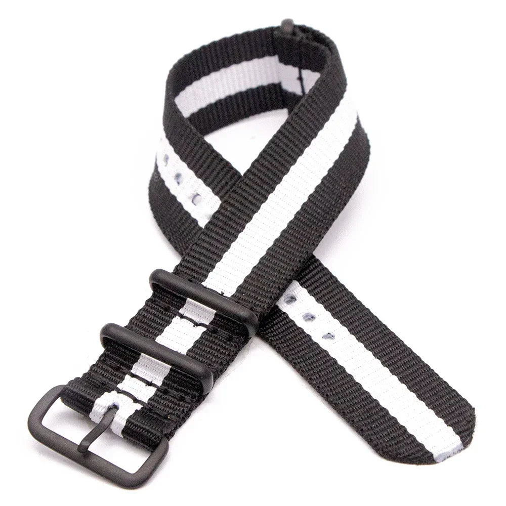 Sports Watch Band Nylon Strap Stainless Steel Black Frosted Buckle Adjustable 18MM 20MM 22MM 24MM Unisex Replacement Wristband Qme