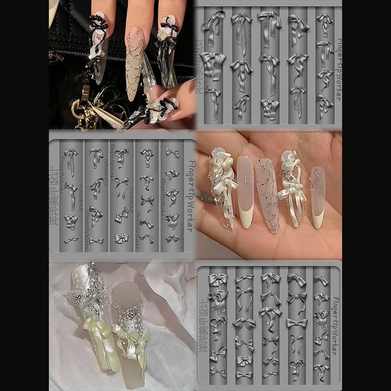 3D DIY Manicure Art Mould Tools Bowknot Silicone Nail Mold Mixed Qme