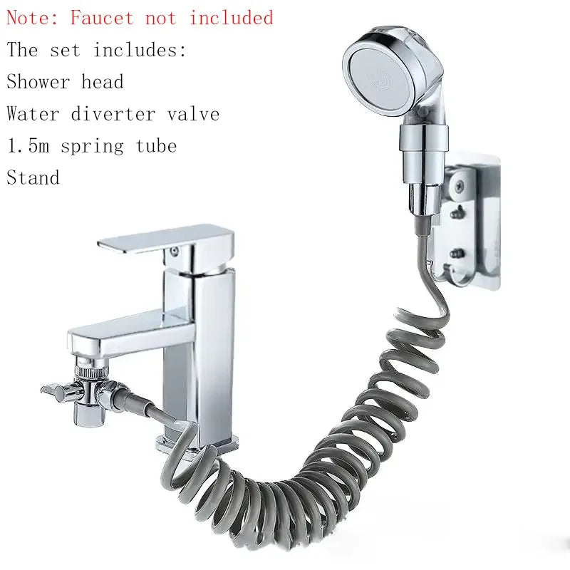 Shower Faucet External Washbasin Swimming Pool Shampoo Shower Extender Bathroom Hand Washing Shower Booster Nozzle Kit Qme single mode set