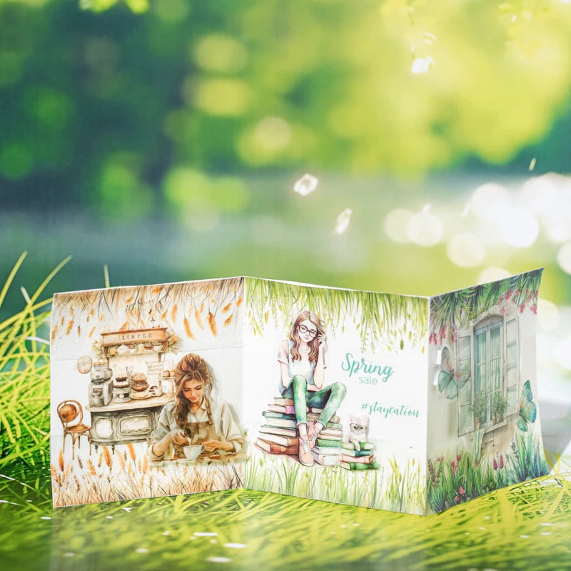 2m/Roll Cute Green Grass Flowers PET Tape Paper Decorative Journaling Adhesive Masking Tape Scrapbooking Craft Diary Stationery Qme