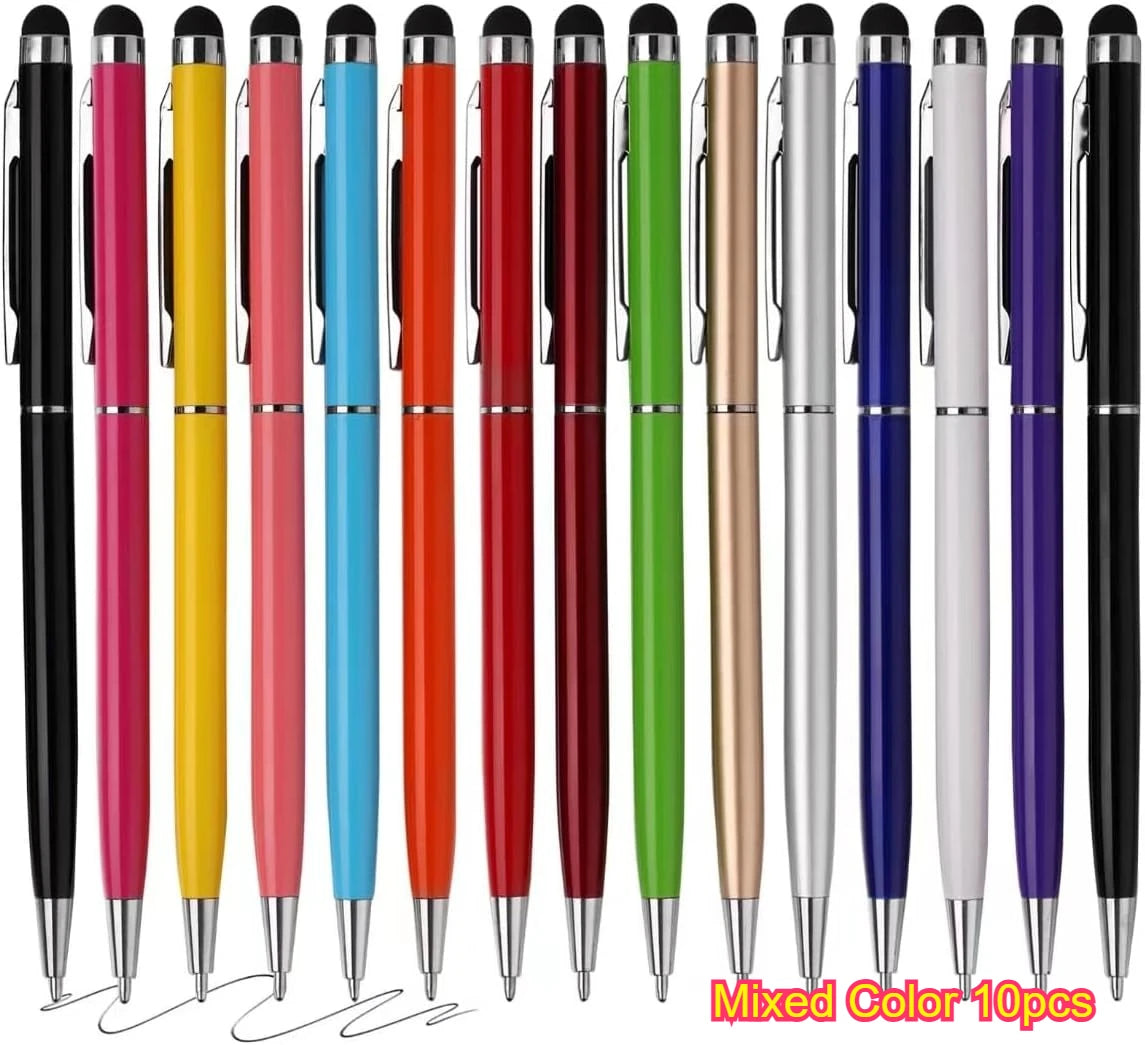 Touchscreen Stylus Compatible with Mobile Phones, Tablets, Kindle, and Black Ink Ballpoint Pen -2-in-1 Stylist Pen Suitable Qme Mixed Color-10pcs
