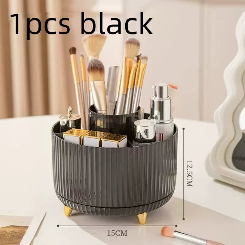 Desktop Rotating Makeup Organizer Cosmetics Storage Box Slot Makeup Versatile Holder for Brushes Office Supplie Bathroom Dresser Qme 1pcs black